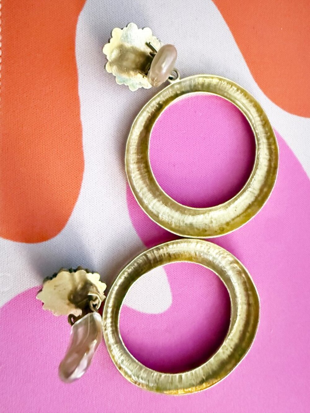 Oversized Clip-On Gold Tone Turquoise Fashion Earrings - Picture 4 of 5